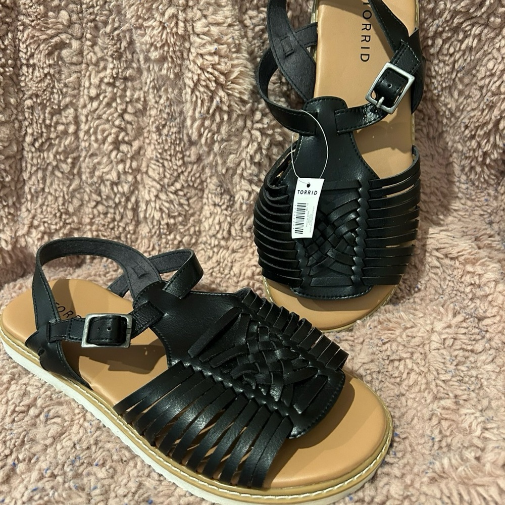 Torrid Black Huarache Sandals with Woven Leather Straps